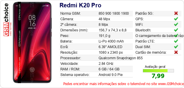 Redmi K20 Pro Especificações técnicas do telemóvel 