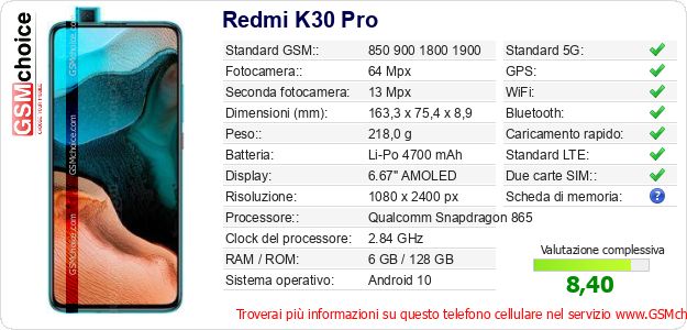 Redmi K30 Pro Dati tecnici di telefono cellulare 