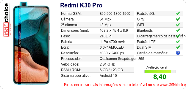 Redmi K30 Pro Especificações técnicas do telemóvel 
