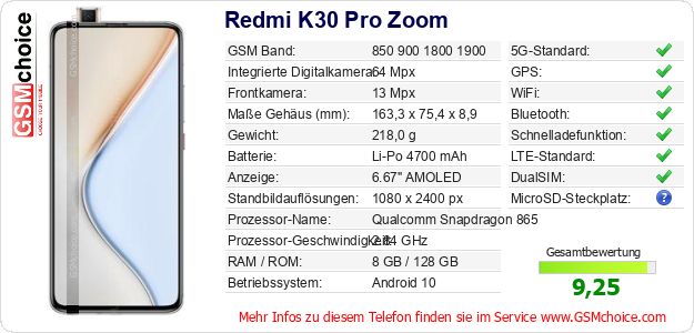 Redmi K30 Pro Zoom technische Daten Redmi K30 Pro Zoom technische Daten