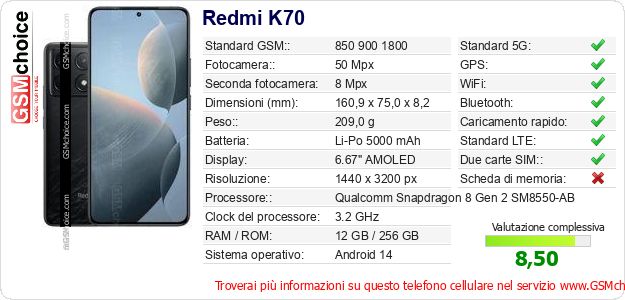 Redmi K70 Dati tecnici di telefono cellulare 