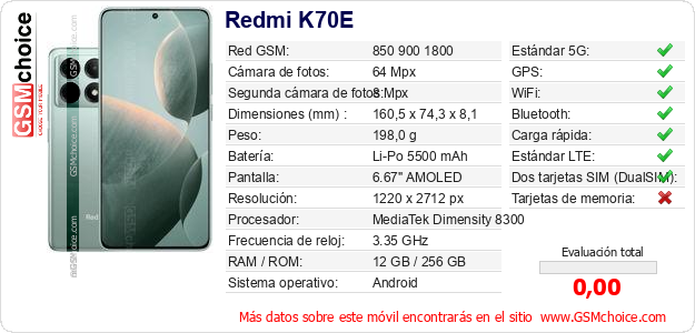 Redmi K70E Datos técnicos del móvil 