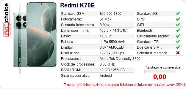 Redmi K70E Dati tecnici di telefono cellulare 