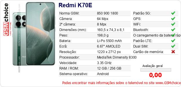 Redmi K70E Especificações técnicas do telemóvel Redmi K70E Especificações técnicas do telemóvel
