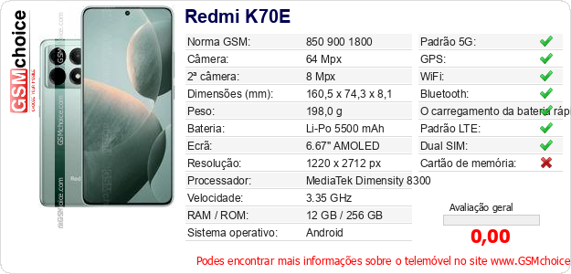 Redmi K70E Especificações técnicas do telemóvel Redmi K70E Especificações técnicas do telemóvel