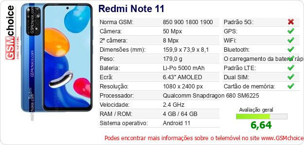 Redmi Note 11 Especificações técnicas do telemóvel Redmi Note 11 Especificações técnicas do telemóvel