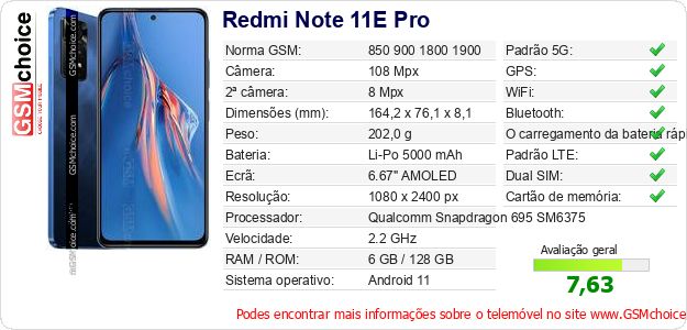 Redmi Note 11E Pro Especificações técnicas do telemóvel 