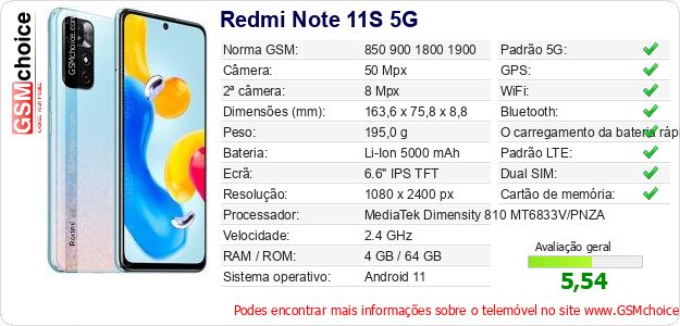 Redmi Note 11S 5G Especificações técnicas do telemóvel Redmi Note 11S 5G Especificações técnicas do telemóvel