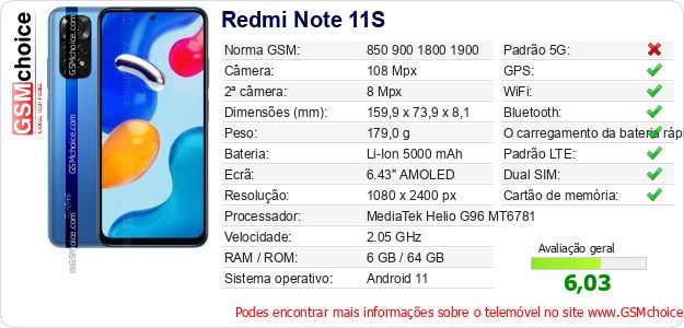 Redmi Note 11S Especificações técnicas do telemóvel Redmi Note 11S Especificações técnicas do telemóvel