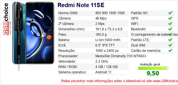Redmi Note 11SE Especificações técnicas do telemóvel 