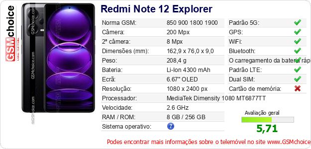 Redmi Note 12 Explorer Especificações técnicas do telemóvel 