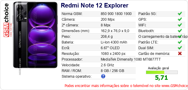 Redmi Note 12 Explorer Especificações técnicas do telemóvel 