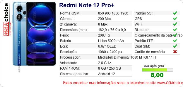 Redmi Note 12 Pro+ Especificações técnicas do telemóvel 