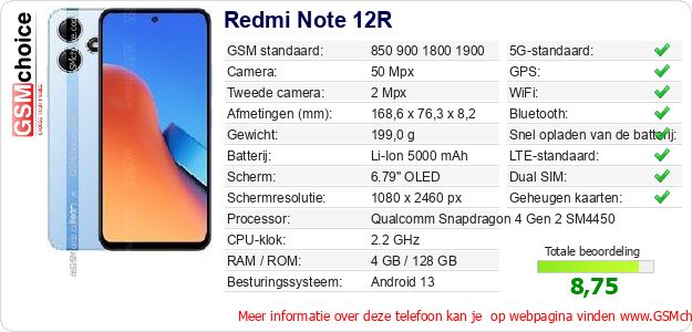Redmi Note 12R Technische gegevens 