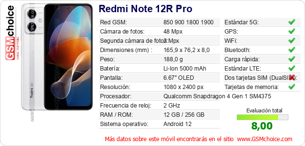 Redmi Note 12R Pro Datos técnicos del móvil 