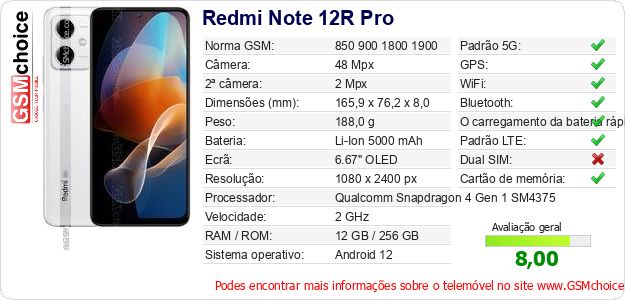 Redmi Note 12R Pro Especificações técnicas do telemóvel 