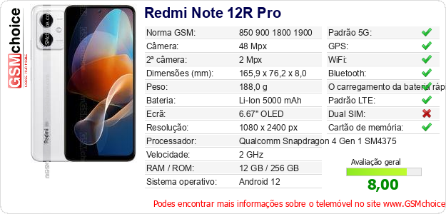 Redmi Note 12R Pro Especificações técnicas do telemóvel Redmi Note 12R Pro Especificações técnicas do telemóvel
