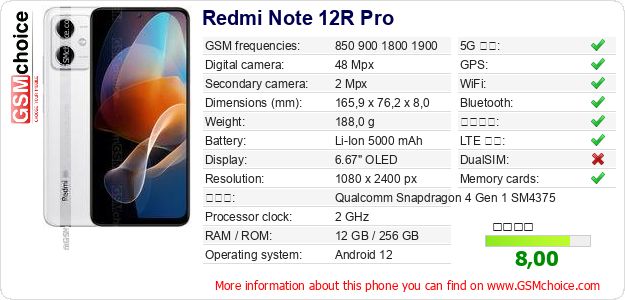 Redmi Note 12R Pro 手機技術數據