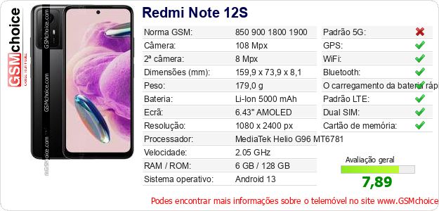 Redmi Note 12S Especificações técnicas do telemóvel 