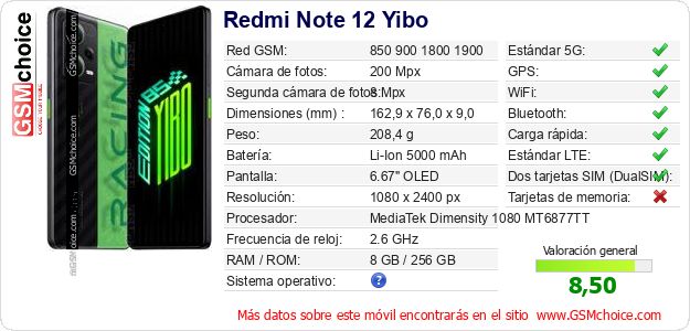 Redmi Note 12 Yibo Datos técnicos del móvil Redmi Note 12 Yibo Datos técnicos del móvil