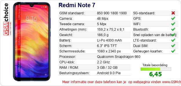 Redmi Note 7 Technische gegevens 