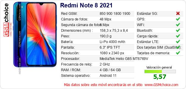 Redmi Note 8 2021 Datos técnicos del móvil 