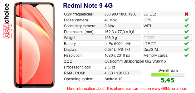 Redmi Note 9 4G 手机技术数据