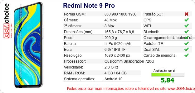 Redmi Note 9 Pro Especificações técnicas do telemóvel 