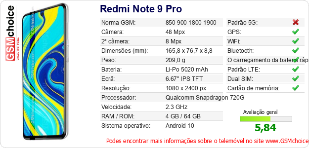Redmi Note 9 Pro Especificações técnicas do telemóvel 