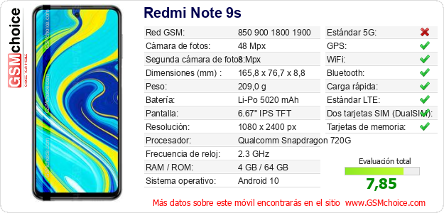Redmi Note 9s Datos técnicos del móvil 