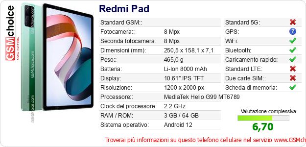 Redmi Pad Dati tecnici di telefono cellulare 