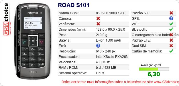 ROAD S101 Especificações técnicas do telemóvel ROAD S101 Especificações técnicas do telemóvel