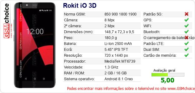 Rokit iO 3D Especificações técnicas do telemóvel 