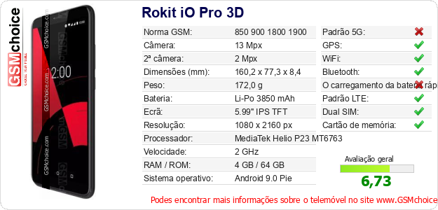Rokit iO Pro 3D Especificações técnicas do telemóvel 