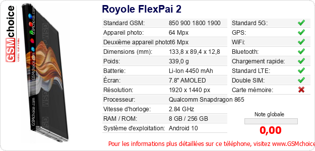 Royole FlexPai 2 Fiche technique Royole FlexPai 2 Fiche technique