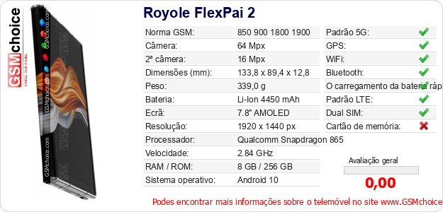 Royole FlexPai 2 Especificações técnicas do telemóvel Royole FlexPai 2 Especificações técnicas do telemóvel