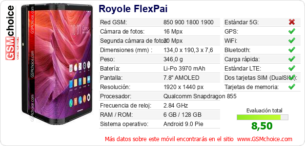 Royole FlexPai Datos técnicos del móvil Royole FlexPai Datos técnicos del móvil