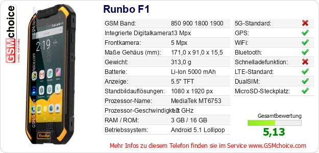 Runbo F1 technische Daten Runbo F1 technische Daten