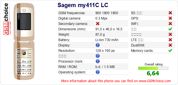 Sagem my411C LC 手机技术数据