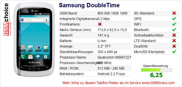 Samsung DoubleTime technische Daten Samsung DoubleTime technische Daten