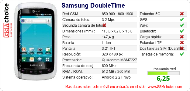 Samsung DoubleTime Datos técnicos del móvil 