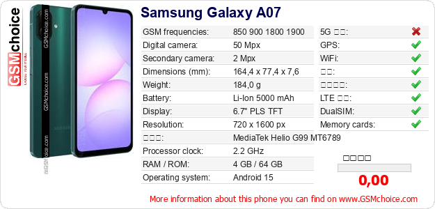 Samsung Galaxy A07 手机技术数据