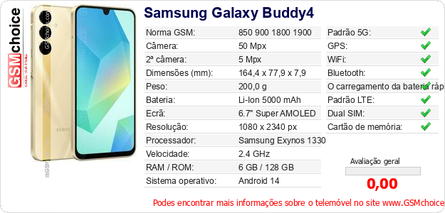 Samsung Galaxy Buddy4 Especificações técnicas do telemóvel Samsung Galaxy Buddy4 Especificações técnicas do telemóvel