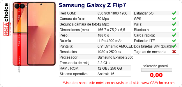 Samsung Galaxy Z Flip7 Datos técnicos del móvil 