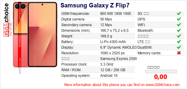 Samsung Galaxy Z Flip7 手機技術數據