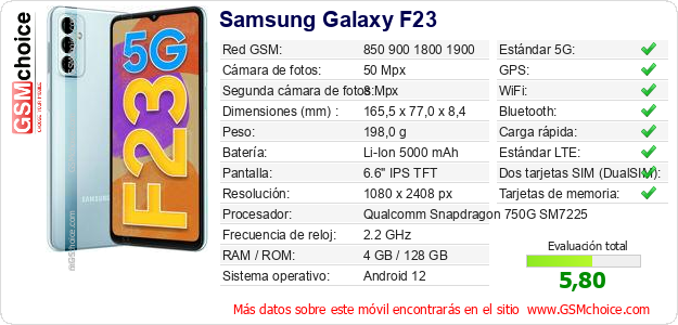 Samsung Galaxy F23 Datos técnicos del móvil Samsung Galaxy F23 Datos técnicos del móvil