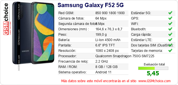 Samsung Galaxy F52 5G Datos técnicos del móvil Samsung Galaxy F52 5G Datos técnicos del móvil