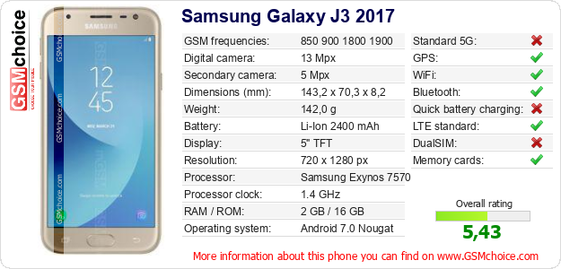 Samsung Galaxy J3 2017 technical specifications Samsung Galaxy J3 2017 technical specifications