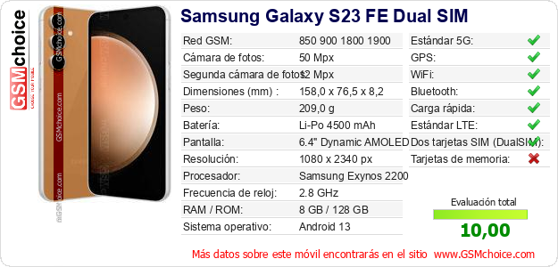 Samsung Galaxy S23 FE Dual SIM Datos técnicos del móvil Samsung Galaxy S23 FE Dual SIM Datos técnicos del móvil