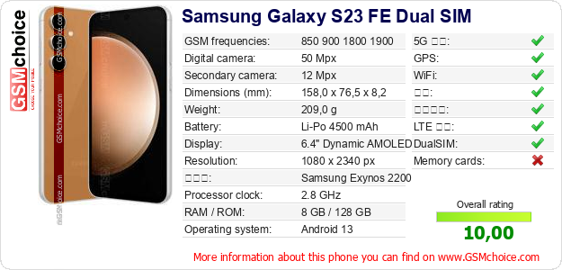 Samsung Galaxy S23 FE Dual SIM 手机技术数据